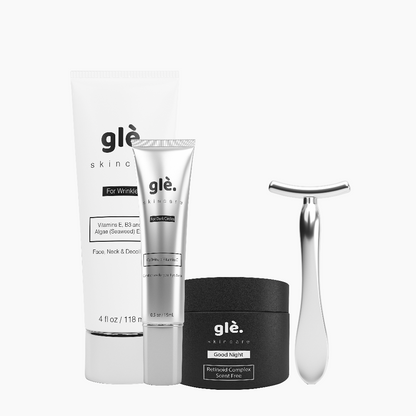 Gle Skincare Anti-Aging Bundle Moisturizer, Night Cream and Eye Serum with a Massager